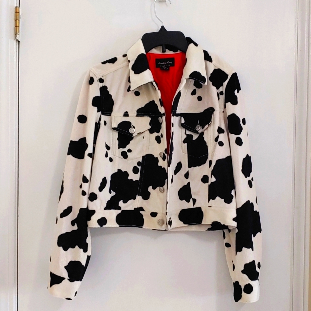 Sandra King Vintage 90’s Black and White Cowprint Cropped Jacket - Size 8